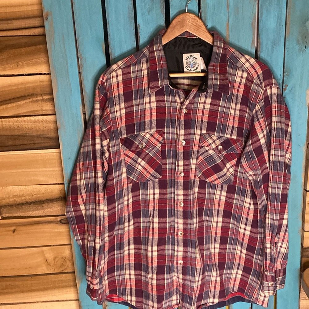 Vintage Key Stone plaid flannel shirt size XXL cotton red white blue purple